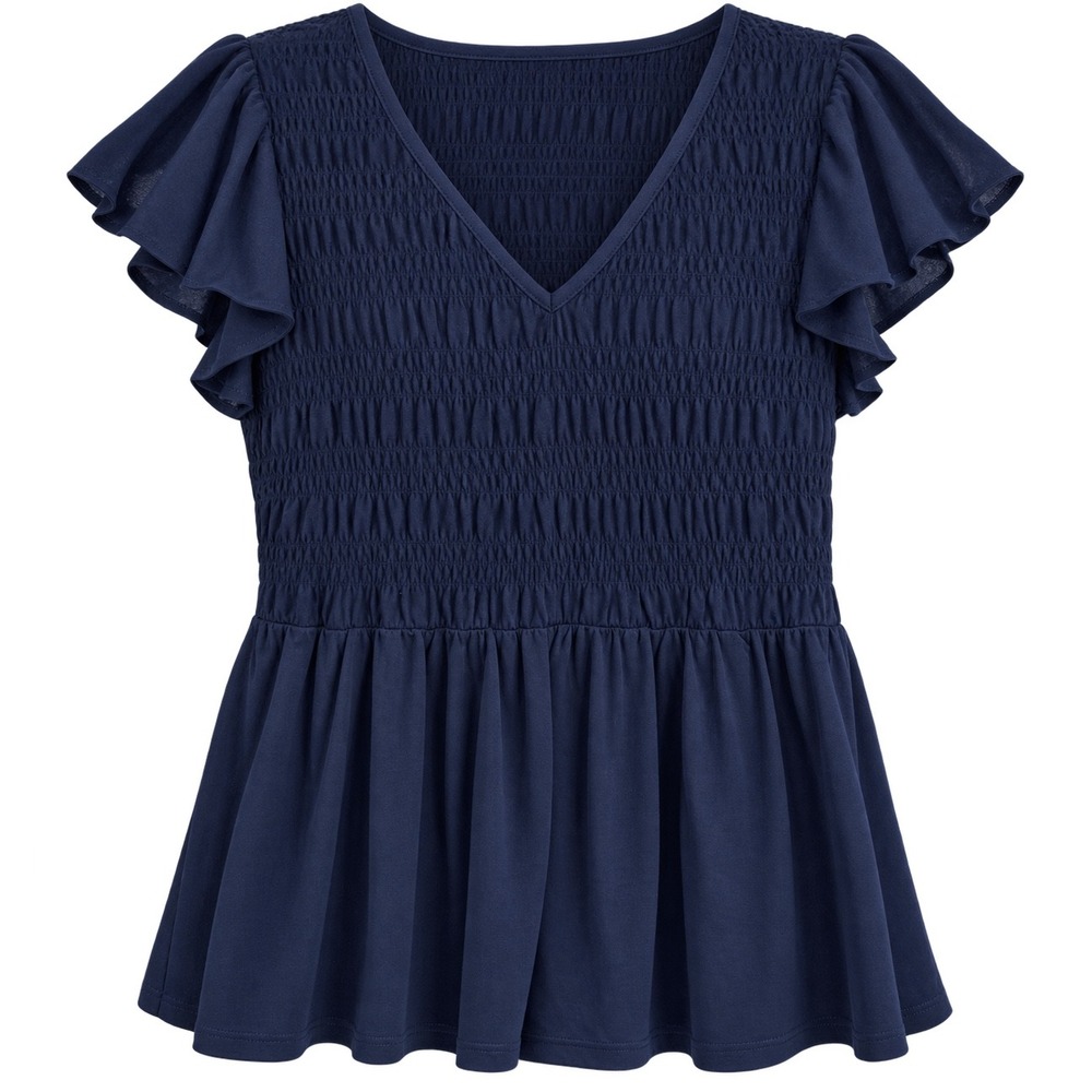Lane Bryant NWT Navy Smocked Peplum Top XL 14/16 Flutter Sleeve MSRP $60